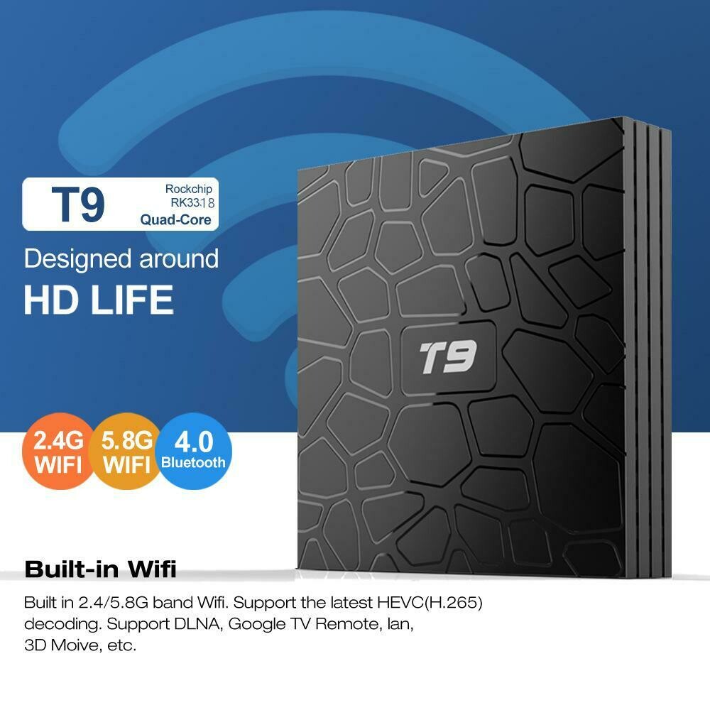 TV Box T9 (4 GB RAM &amp; 64 GB ROM) Quad Core RK3318 4K HD (Android 9.0)