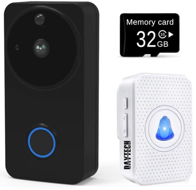 Video Camera Doorbell + 32 GB SD Card + No Batteries Needed (Wi-Fi)