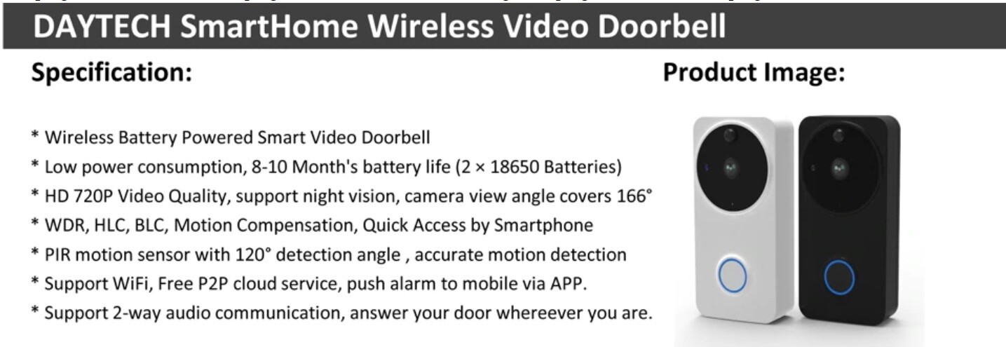 Video Camera Doorbell + 32 GB SD Card + No Batteries Needed (Wi-Fi)
