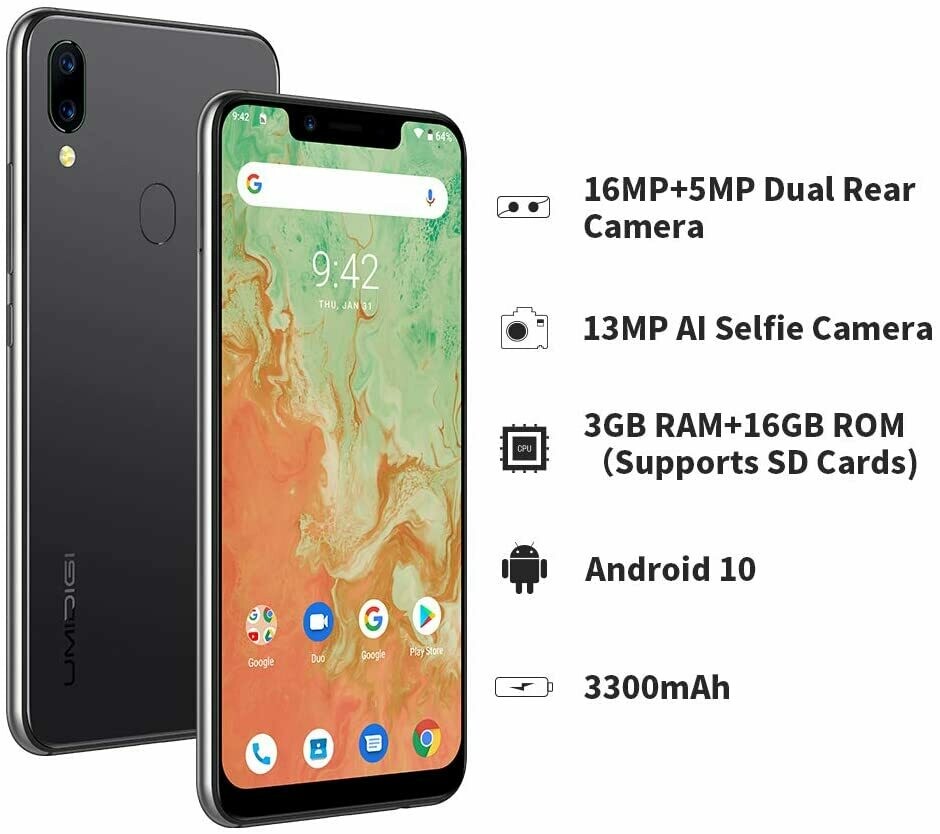 UMIDIGI A3X Dual Camera (3 GB RAM &amp; 16 GB ROM) Android 10 (Unlocked Cell Phone)
