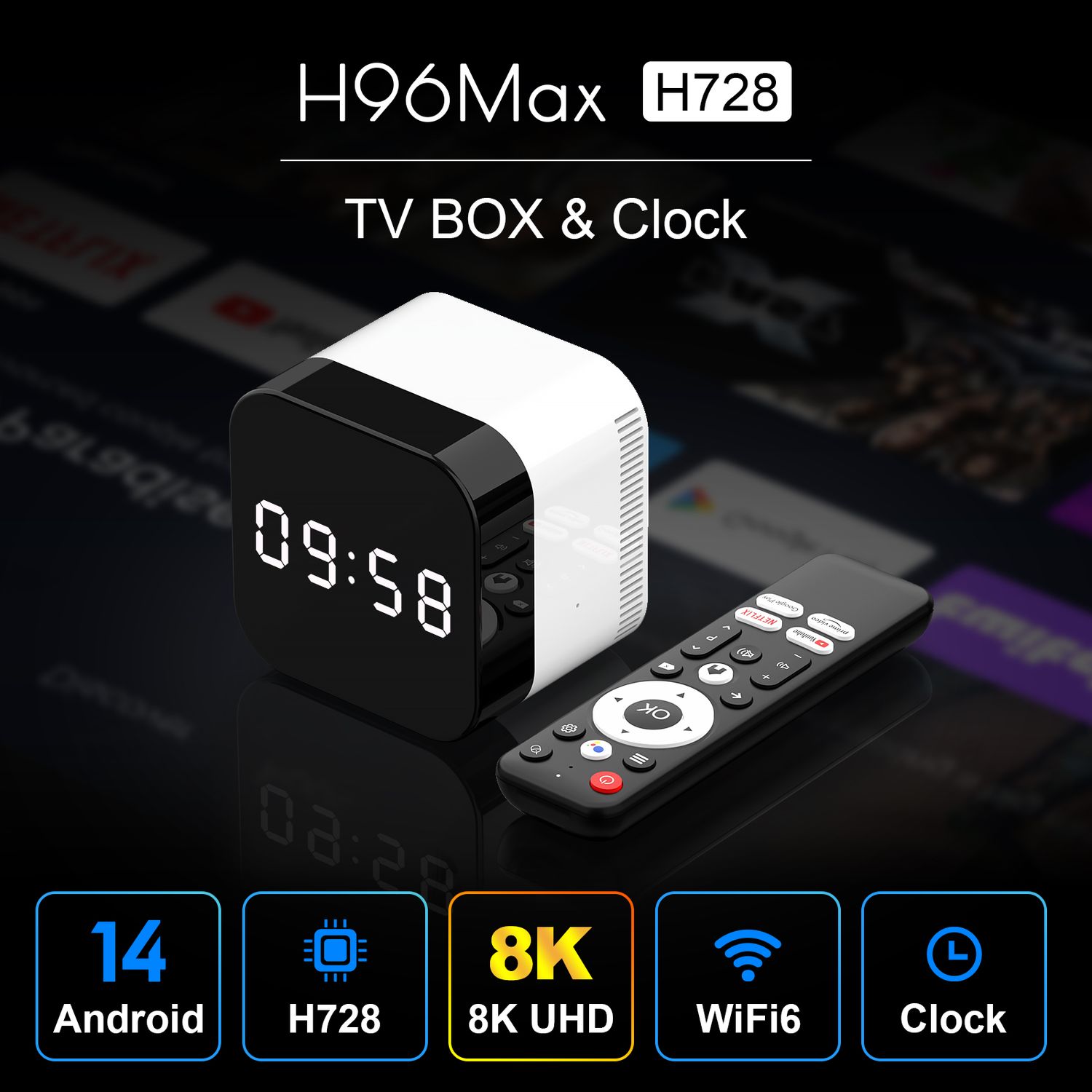 TV Box Allwinner H728 Octa core ARM Cortex A55 with 4 GB RAM &amp; 128 GB ROM 8K (Android 14)
