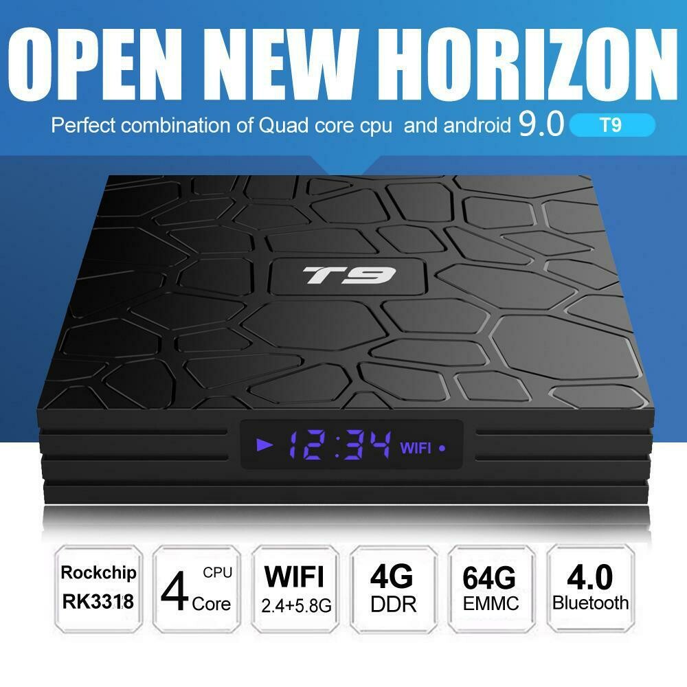 TV Box T9 (4 GB RAM &amp; 64 GB ROM) Quad Core RK3318 4K HD (Android 9.0)