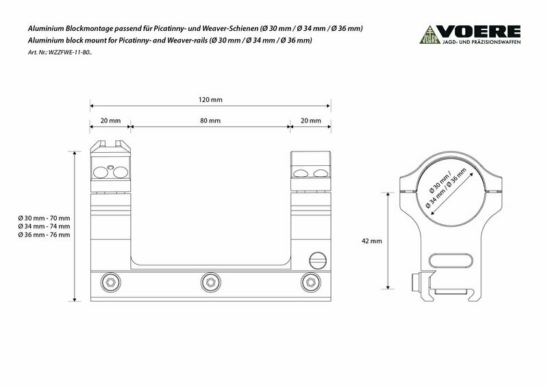 Attacco tattico a blocco adatto a guide Picatinny / Weaver (altezza asse 42 mm)