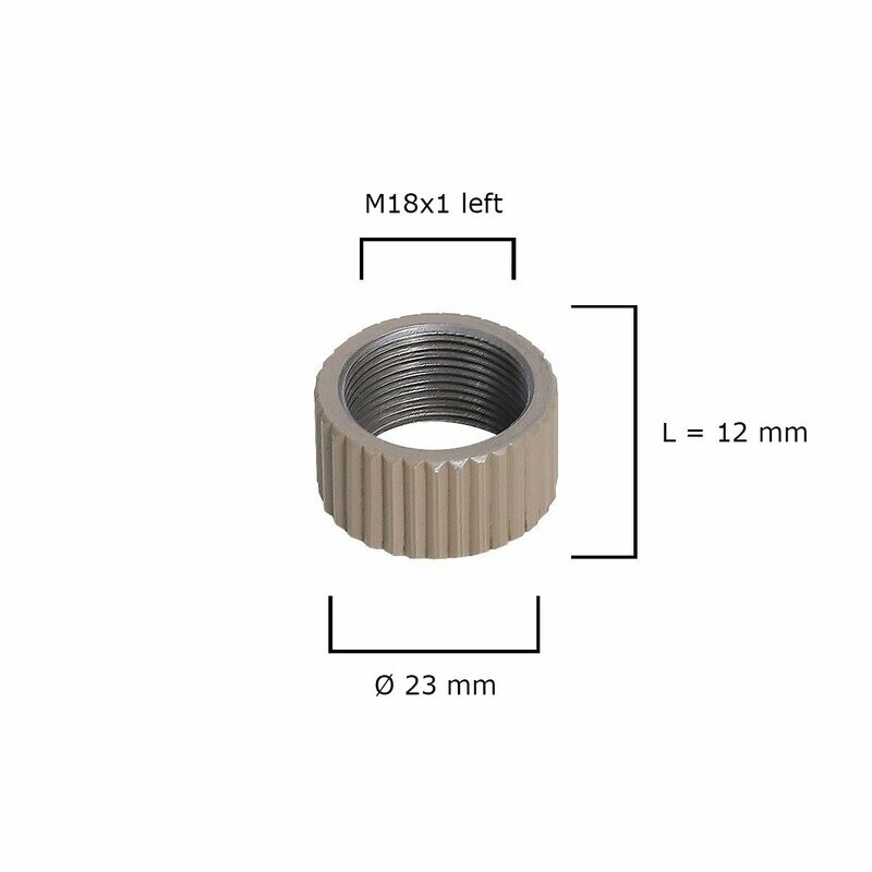Protector de rosca (M18x1 izquierda) / Ø23 mm moleteado, para freno de boca táctico de acero inoxidable con 3 cámaras - estándar