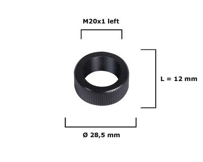 Protezione della filettatura (M20x1 sinistra) / Ø28,5 mm zigrinata, per freno di bocca Tactical Match a 2 camere - Medio