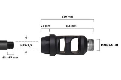 Freno di volata tattico con 2 camere - Grande (Cal. 416 Barrett - 50 Browning)