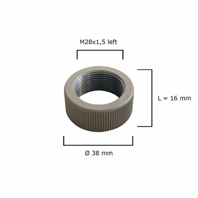 Gewindeschutz (M28x1,5 links) / Ø38 mm gerändelt, für Taktische Match Mündungsbremse mit 2 Kammern - Large