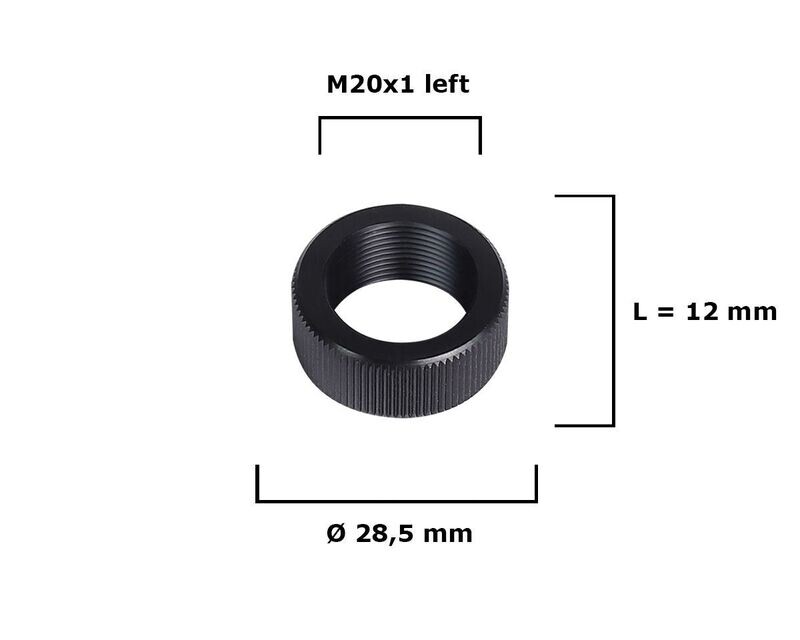 Gewindeschutz (M20x1 links) / Ø28,5 mm gerändelt, für Taktische Match Mündungsbremse mit 2 Kammern - Medium