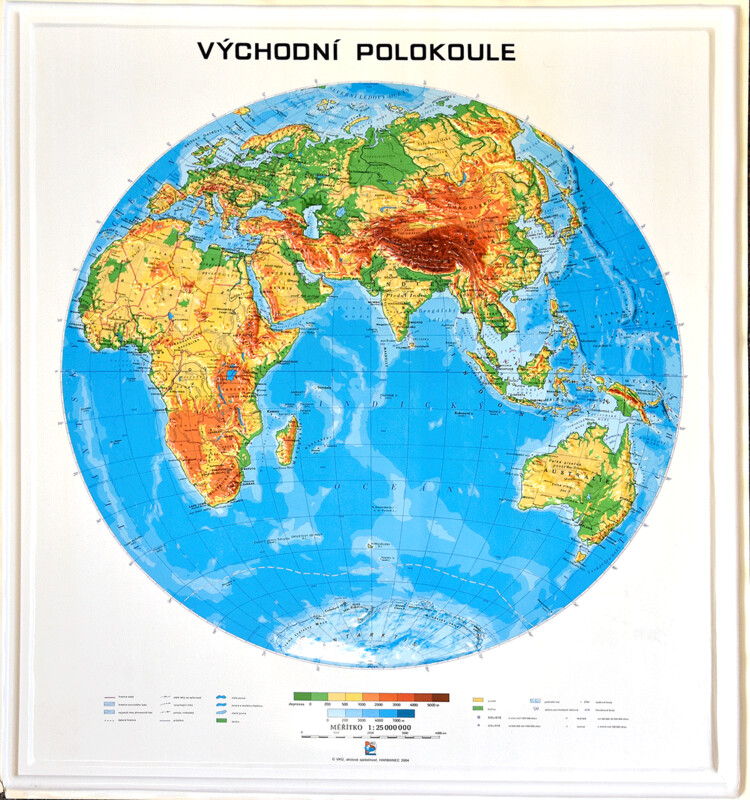 Plastická mapa Východní polokoule Plastická mapa Východní polokoule