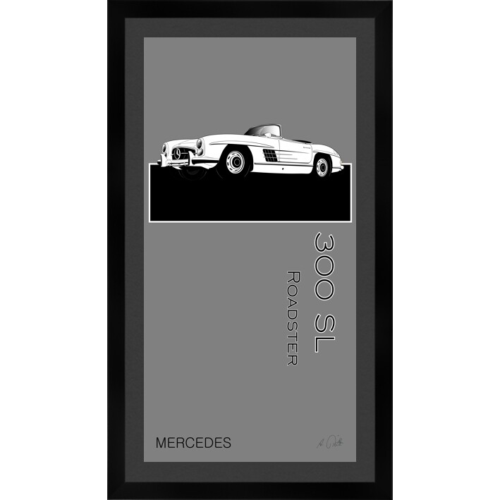 Mercedes 300 SL Roadster - Kunstdruck No. 114named gerahmt mit Passepartout