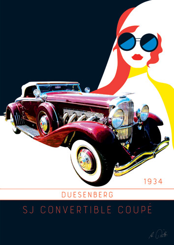 Duesenberg SJ Convertible Coupé / 1934 - Acrlyglasbild oder METAL PRINT