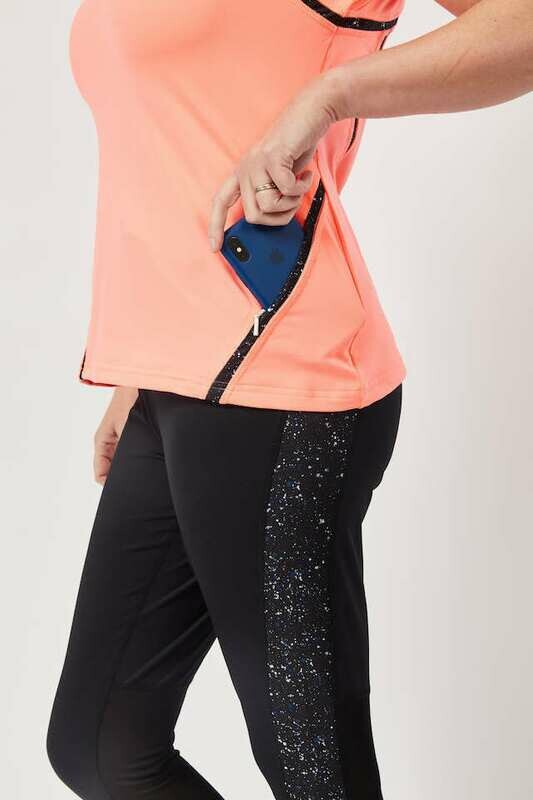 Hidden Zip Phone Pocket Short Sleeve Coral Top
