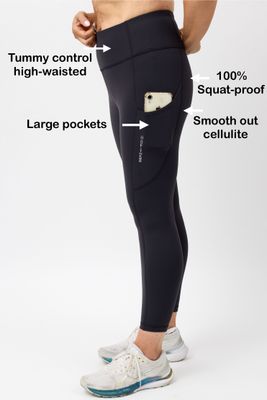 Women’s High-Waisted Supportive 7/8 Gym Leggings with Phone Pockets