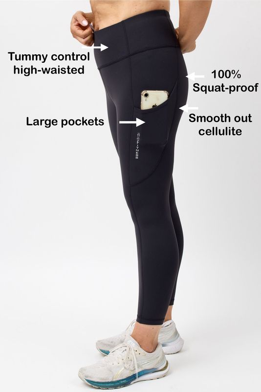 Women’s High-Waisted Supportive 7/8 Gym Leggings with Phone Pockets