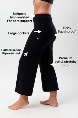 Women’s High-Waisted Cropped Wide Leggings – Natural Fibre with Large Pockets