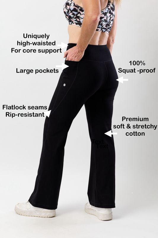 Women’s High-Waisted Flared Leggings – Natural Fibre with Large Pockets Women’s High-Waisted Flared Leggings – Natural Fibre with Large Pockets