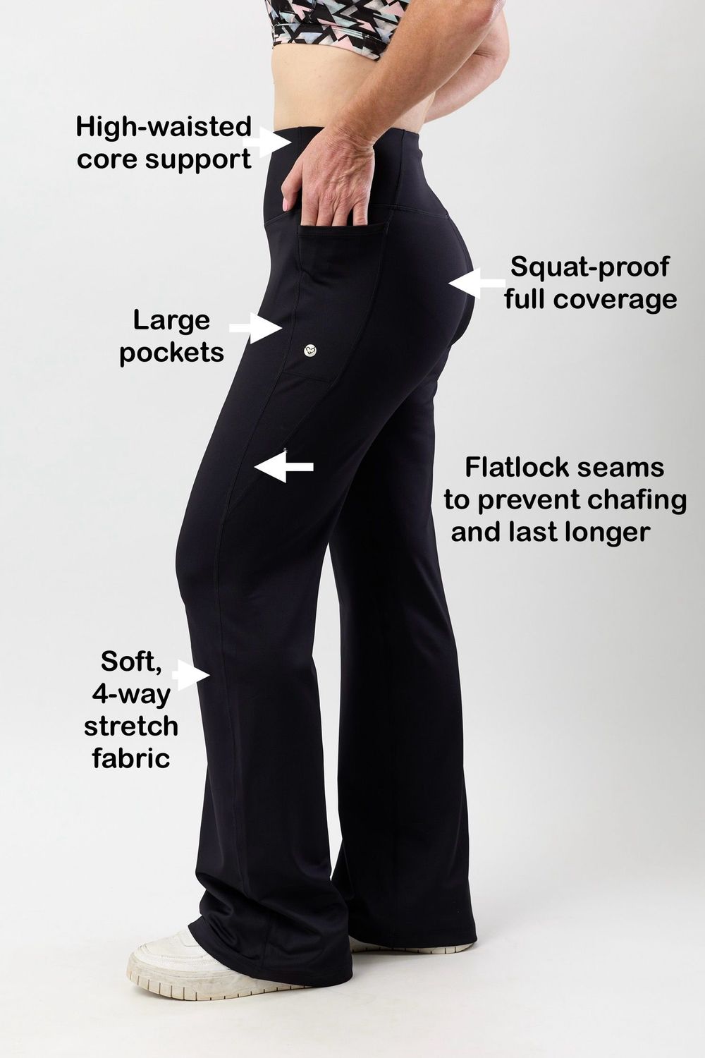 Women’s High-Waisted Core Support Flared Leggings with Large Pockets