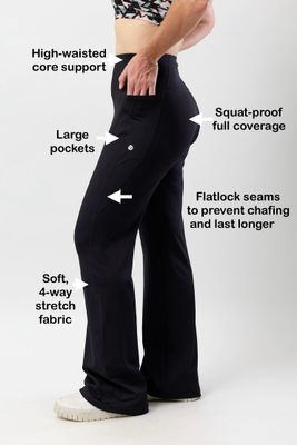 Women’s High-Waisted Core Support Flare Leggings with Phone Pockets