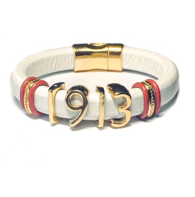 Bracelet | White And Gold 1913 Round Leather Classy Creations Original