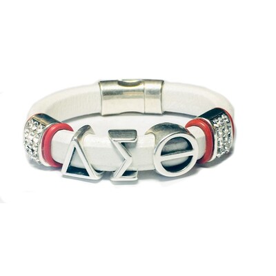 Bracelet | White Leather Delta Sigma Theta With Bling Classy Creations Originals