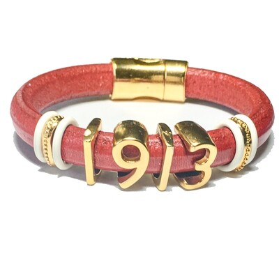 Bracelet | Red Leather With Gold 1913 Numbers Classy Creations Originals