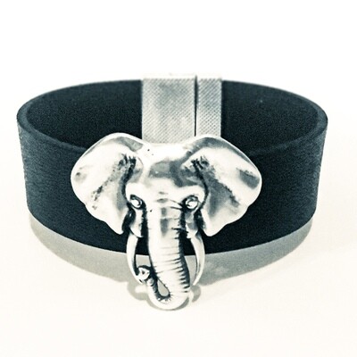 Bracelet| Women’s Black Leather Small Elephant Cuff Classy Creations Originals 