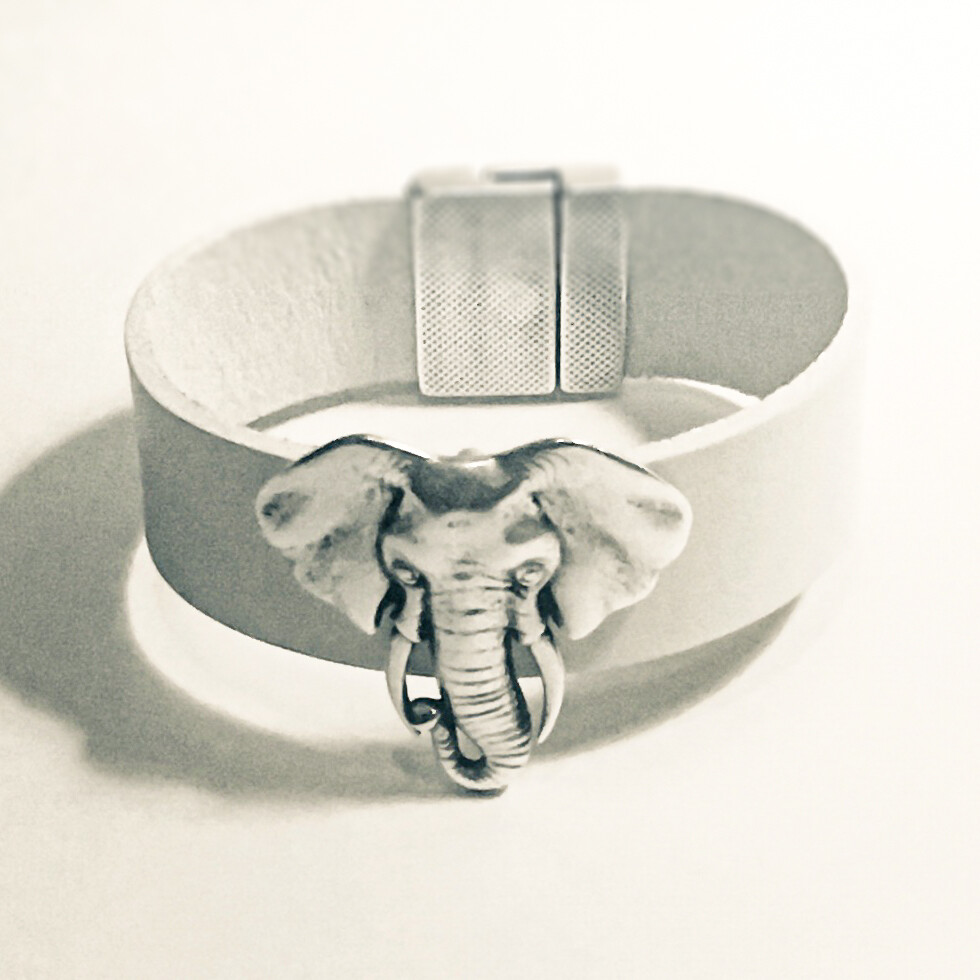 Bracelet|  Women’s White Leather Small Elephant Cuff  Classy Creations Original 