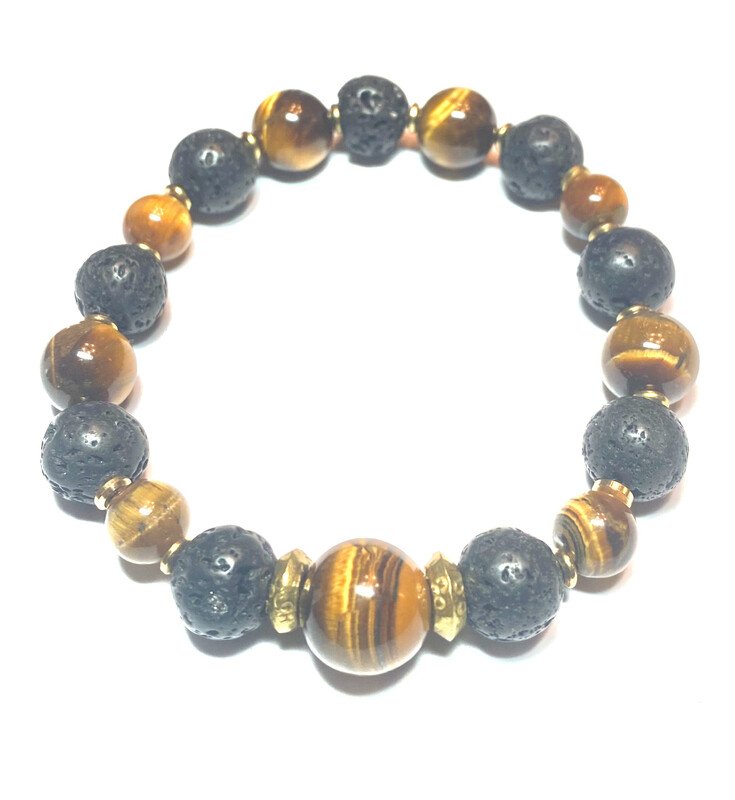 Bracelet | Men’s Black And Gold With Tiger Eye