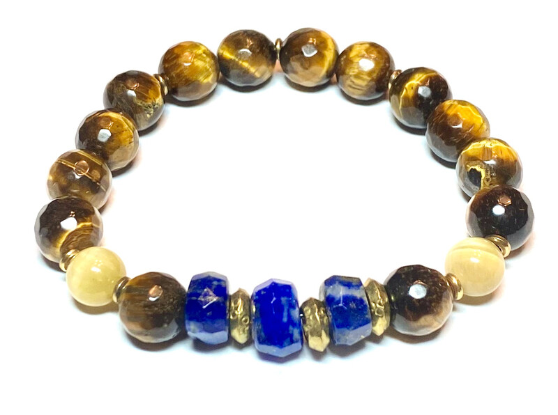 Bracelet | Men’s Blue And Gold With Tiger Eye