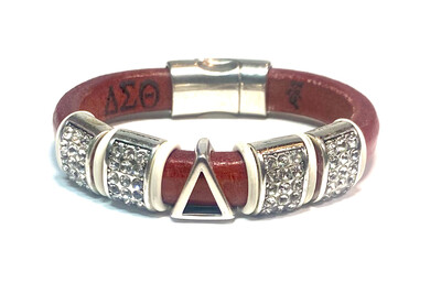 Bracelet | Red Leather Pyramid Symbol With Bling Bling Classy Creations Originals
