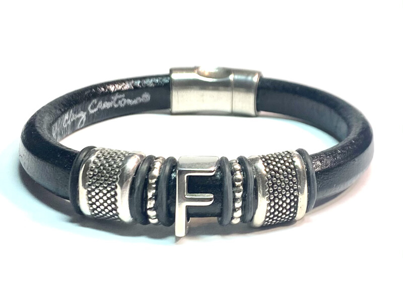 Bracelet | Men’s Black leather Initials Style 