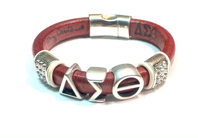 Bracelet | Red Leather Delta Sigma Theta With Clear Bling And White Rings Classy Creations Originals
