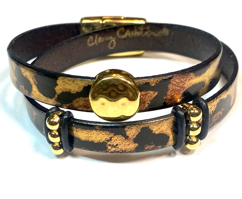 Bracelet|  Women’s Metallic Leopard Print Wrap Leather With Gold Accents Classy Creations Original 