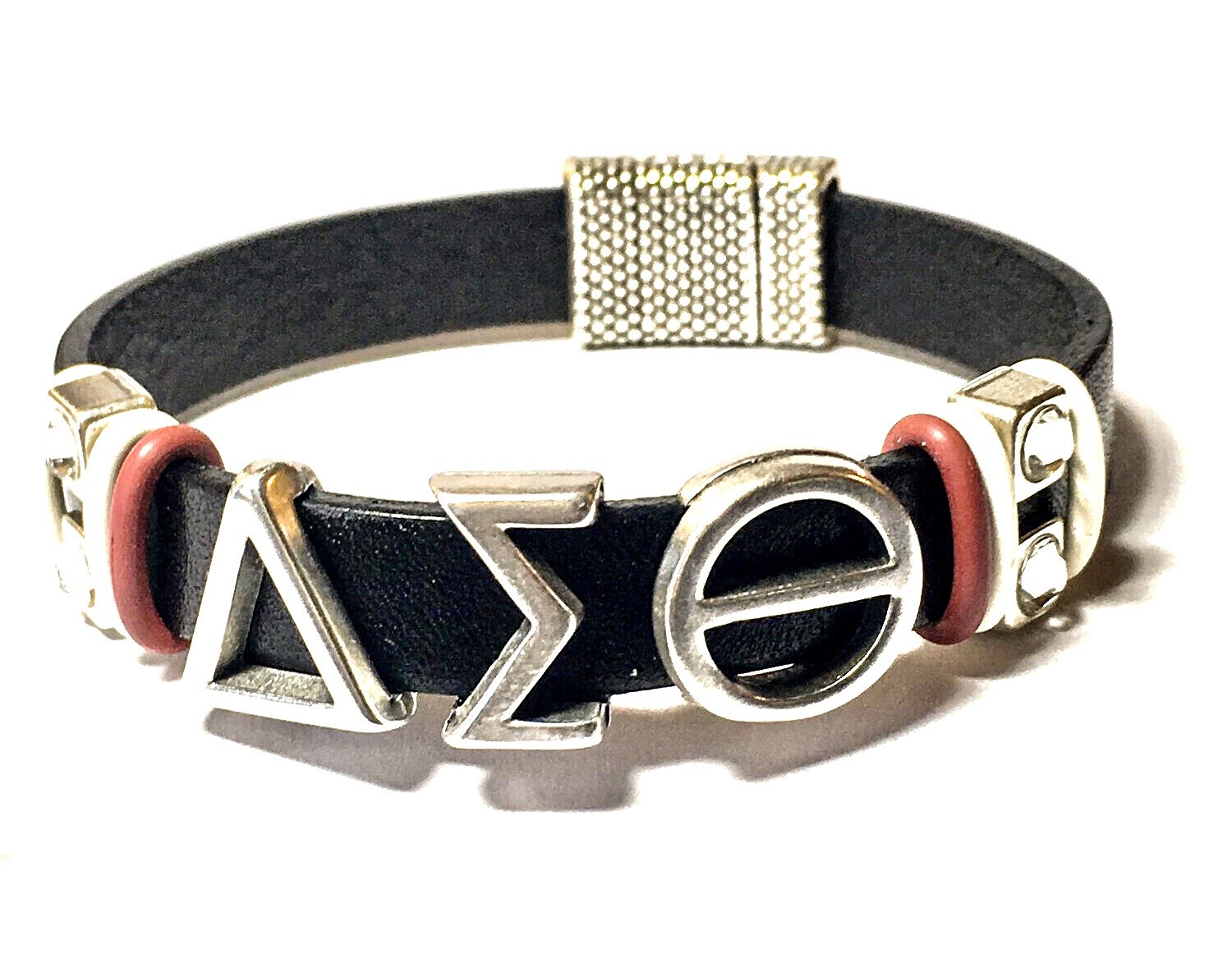 Bracelet | Black And Silver Delta Sigma Theta Bling Flat Leather Classy Creations Originals
