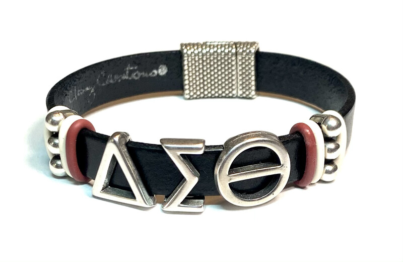 Bracelet | Black And Silver Delta Sigma Theta Silver Beads Flat Leather Classy Creations Originals