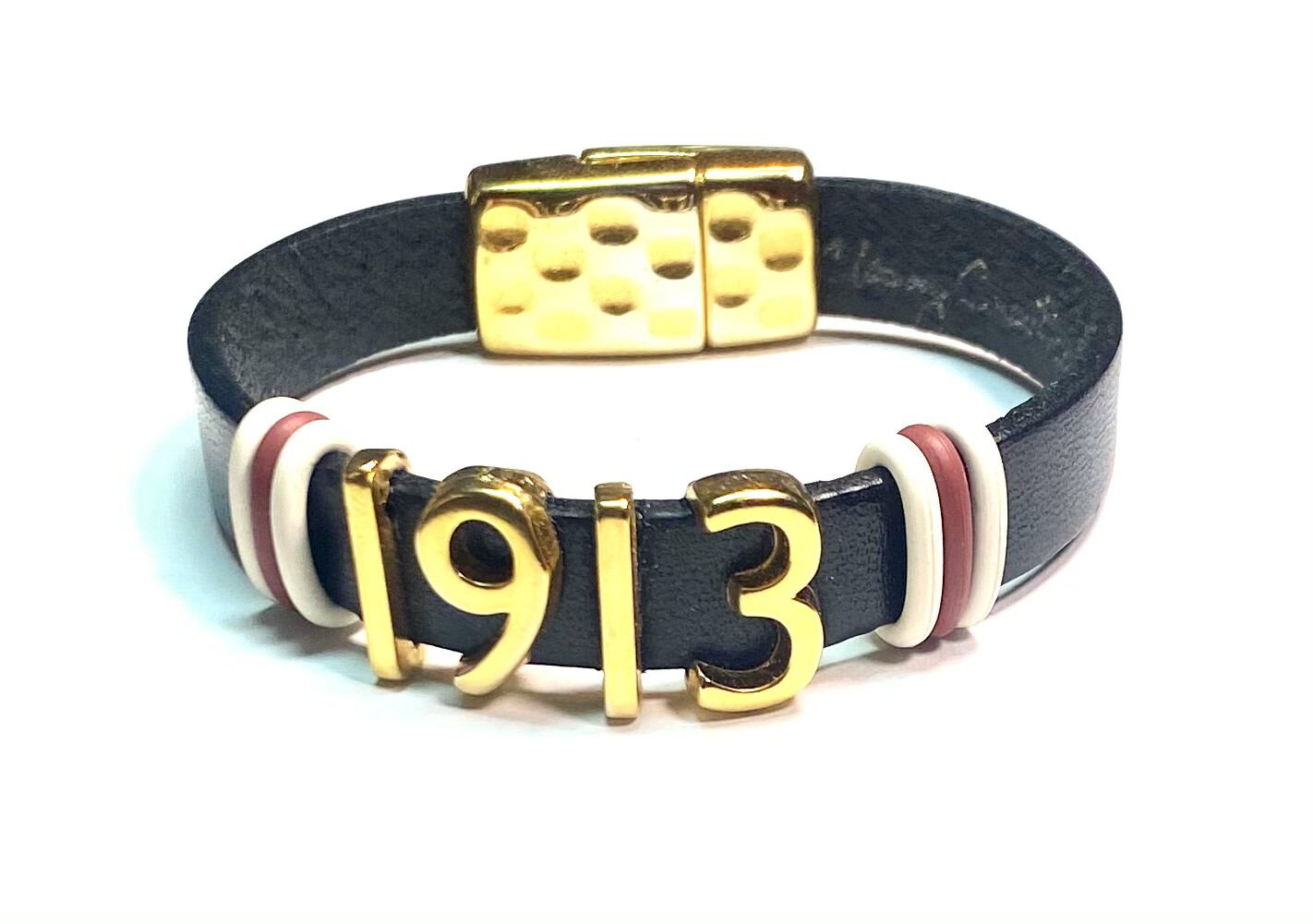 Bracelet | Delta Sigma Theta Black And Gold ‘1913 ‘ Flat Leather With Crimson And White Rings Classy Creations Originals