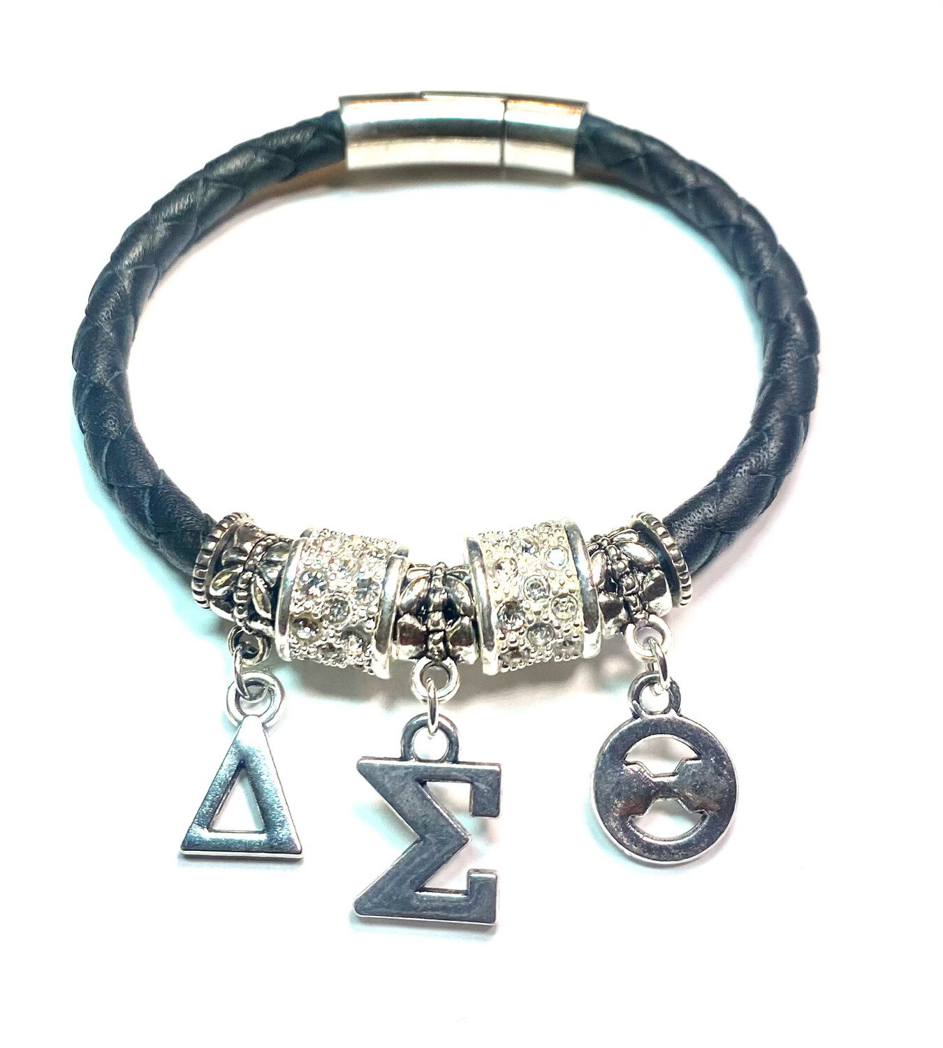 Bracelet | Black Leather Rope Charms With Delta Sigma Theta Bling Classy Creations Originals