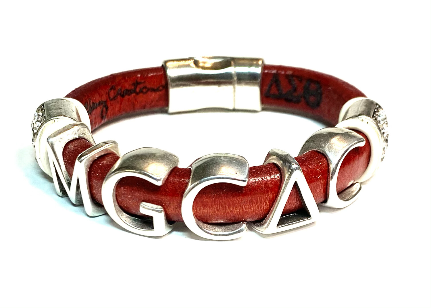 Bracelet | Red Leather Alumnae Chapter Custom Style With Bling Classy Creations Originals