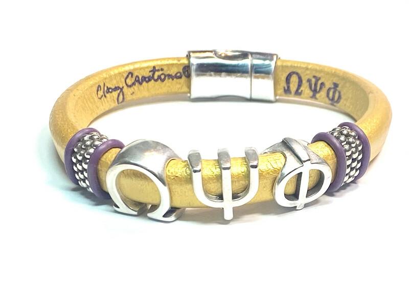 Bracelet/ Men’s Omega Gold Leather With Silver Letters