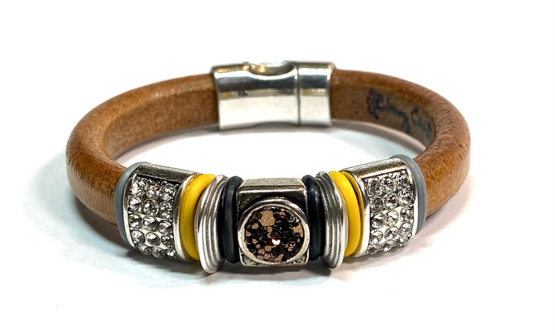 Bracelet | Women’s Tan leather Triple Bling Design 