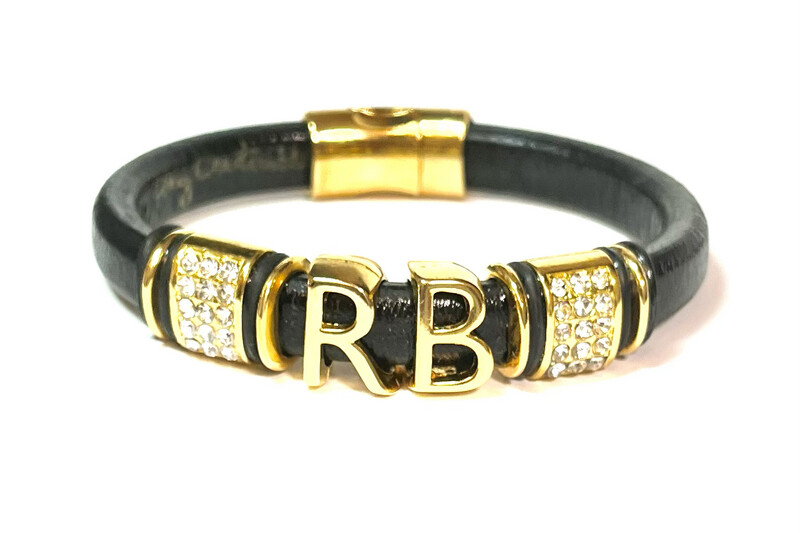 Bracelet | Men’s Black leather Initials Style 