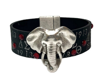 Bracelet | Black Medium Silver Elephant Custom Design Cuff Bracelet.