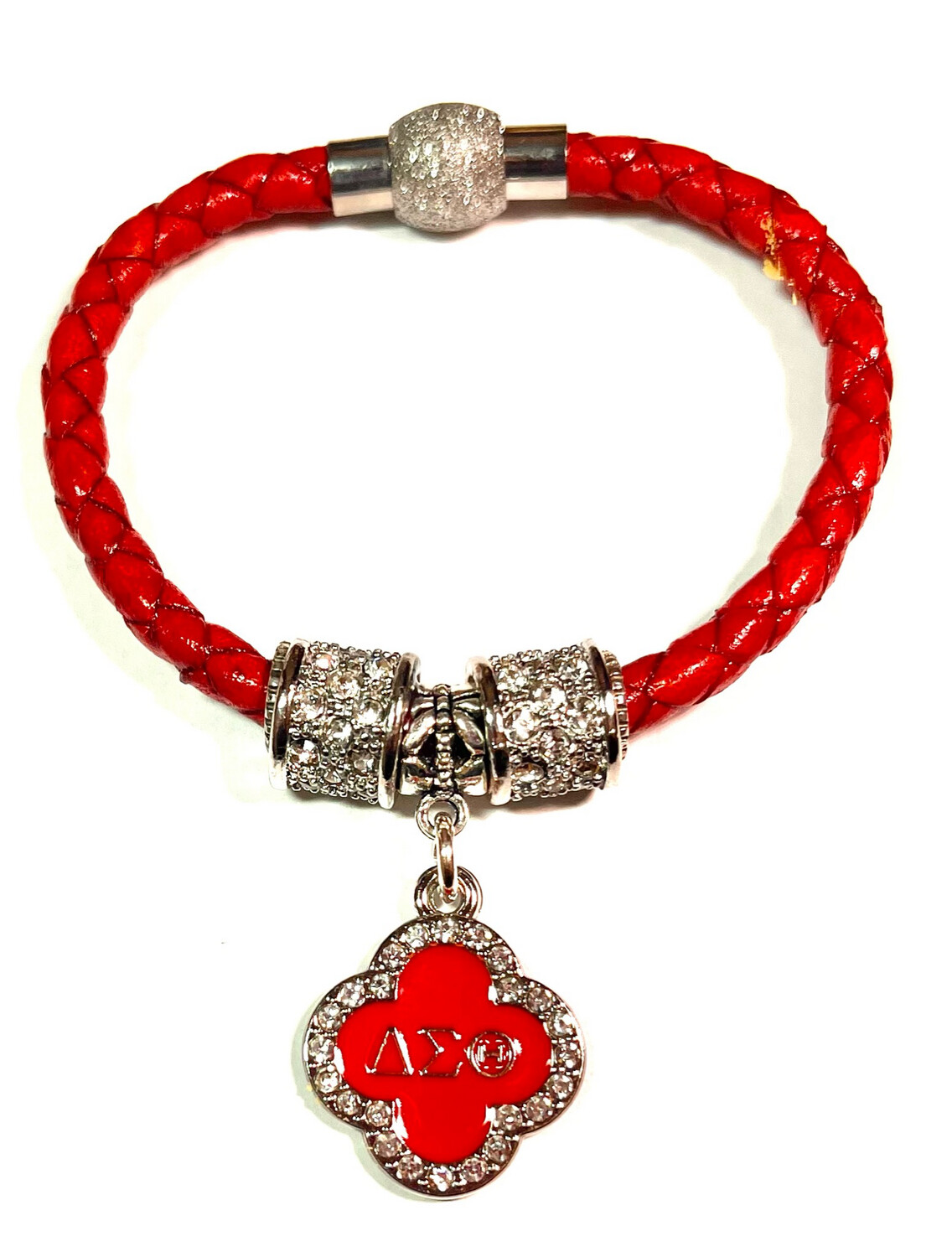 Bracelet | Red Leather Rope With Delta Sigma Theta Bling Classy Creations Originals