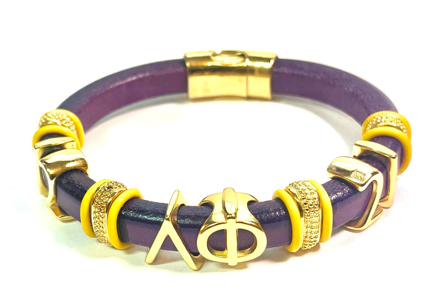 Bracelet/ Men’s Omega Purple Leather Tag Style With Gold Letters