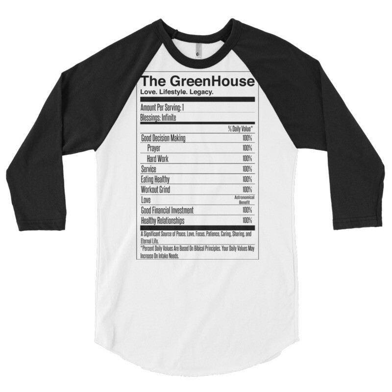 Greenhouse - Nutrition Label - 3/4 sleeve raglan shirt