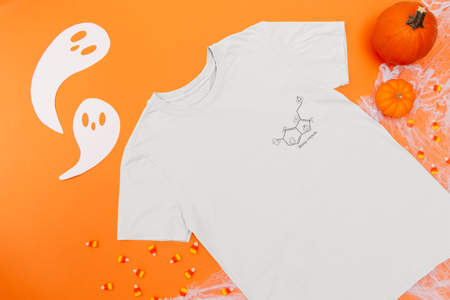 Scare-otonin Ghosts & Pumpkins Embroidered Tee