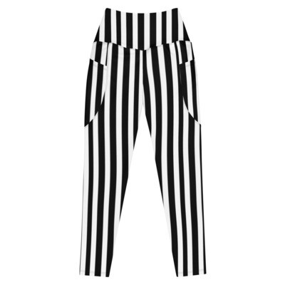 Black and White Striped Pocket Leggings