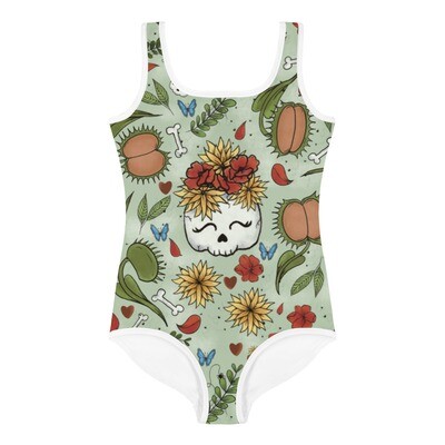 Florals and Skulls Girls Swimsuit