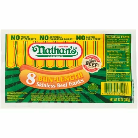 Hot Dogs 8ct     Nathan's Bun Length Skinless Beef Franks