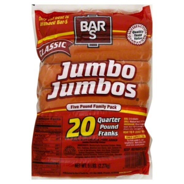 Bar S Hot Dogs Jumbo Quarter Pound Franks (20ct)